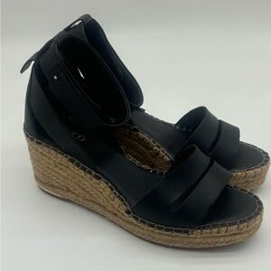 Franco Sarto Callia Espadrille Wedge Sandal Black with Gold Trim Size 8.5